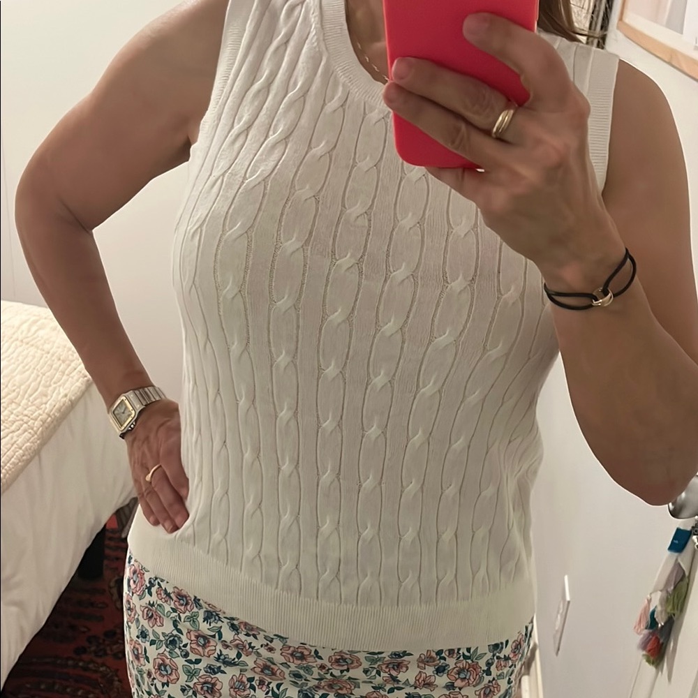 J. Crew Factory White Ribbed Cable KnitTank Top